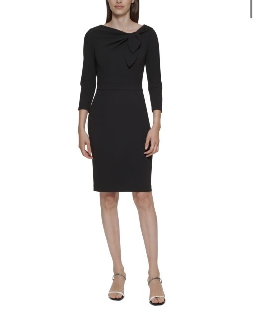 Calvin Klein Petites Womens Bow Neck Mini Sheath Dress black 8P