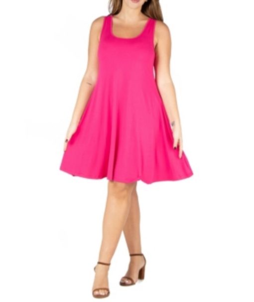 24seven Comfort Apparel Plus Size Fit and Flare Knee Length Tank Dress - Pink 3X