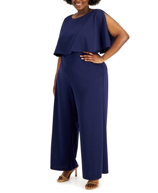 Connected Plus Womens Capelet Wide Leg Jumpsuit blue 22W