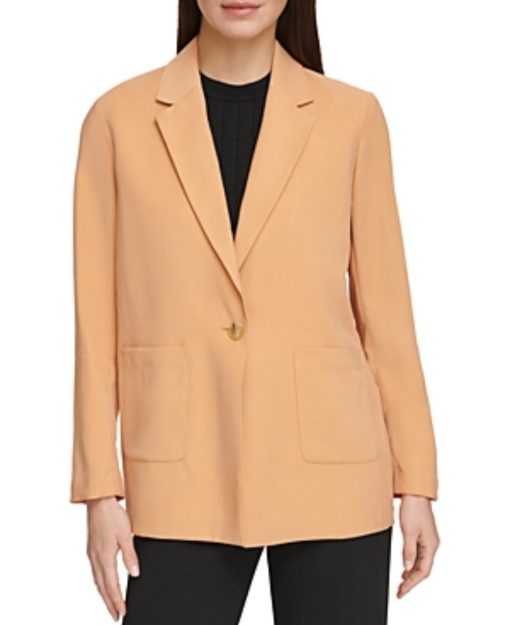 DKNY Womens Button Twill One-Button Blazer KHAKI XL